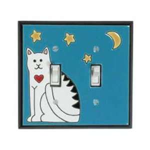  Folk Art Cat Ceramic Switch Plate / 2 Toggle: Home 