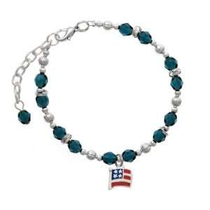  Mini Flag   Usa Navy Czech Glass Beaded Charm Bracelet 