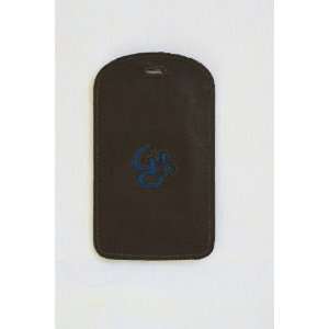  OM Leather Luggage Tag With ID Slip Brown and Blue 