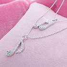 cz diamond music note silver tone double chain necklace  