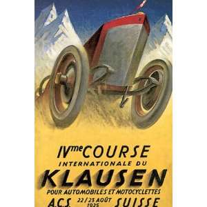 1925 SUISSE SWITZERLAND INTERNATIONAL KLAUSEN RACE CAR VINTAGE POSTER 