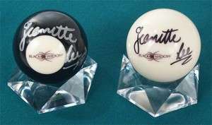   The Black Widow Autographed 8 Ball & Cue Ball With Stands  