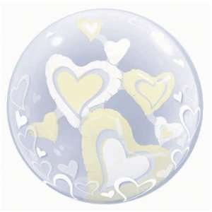    24 White & Ivory Floating Hearts Bubble Balloon Toys & Games