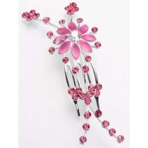  Jeweled Hair Comb   Pink Beauty