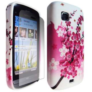 PINK FLORAL GEL CASE COVER FOR NOKIA C5 03+SCREEN FILM  