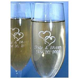 Toasting Flute   Engraved Glass with Swirled Hearts  