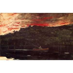 Oil Painting Sunrise, Fishing in the Adirondacks Winslow Homer Hand 