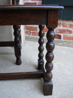 LARGE Antique English Oak Stool Bench Coffee Table w Bobbin Legs 