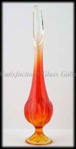 Viking Amberina Epic 6 Petal Swung Glass Vase Mid Century Modern 