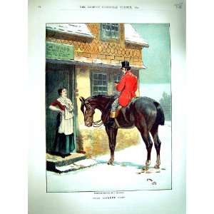    1879 Charlton Colour Print Man Horse Pub Inn Snow: Home & Kitchen