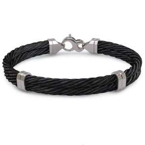  Black Titanium Double Cable Bracelet 8in Jewelry