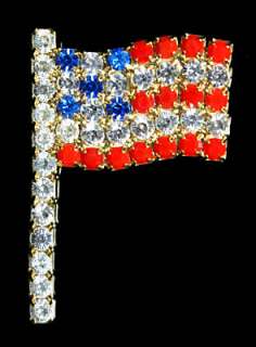 Rhinestone USA Flag Pin Brooch with SWAROVSKI® Crystals  