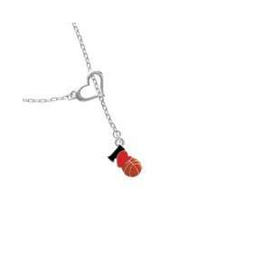 Love Basketball   Red Heart   Silver Plated Heart Lariat Charm 