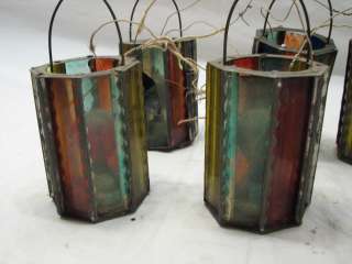 RARE STAINED GLASS VICTORIAN CHRISTMAS LANTERN LIGHTS  