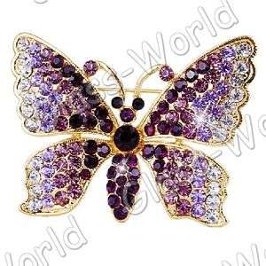 Purple Butterfly 38*50MM Rhinestone Golden Xmas Brooch  