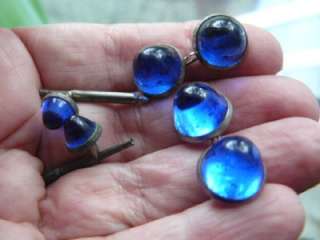 ANTIQUE CUFF LINKS SAPPHIRE BLUE CABOCHON AND ACCESSORIES  