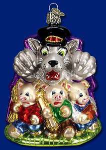 Old World Christmas THREE LITTLE PIGS AND WOLF Ornament  