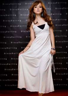 Dainty Solid Color V collar Long Slip Dress White New  