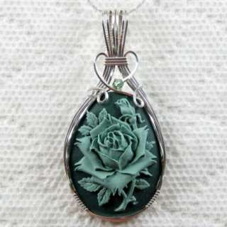 Large Rose Cameo Pendant Sterling Silver  