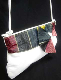 DESIGNER White Leather Snake Skin Bow Shoulder Handbag  