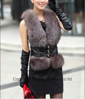 995 new real raccoon/fox fur&leather 2color vest/jacket  