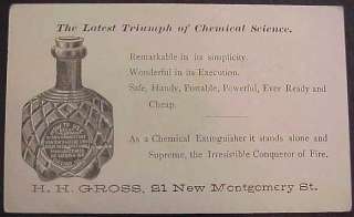 above is rare trade card for a chemical extinguisher fire