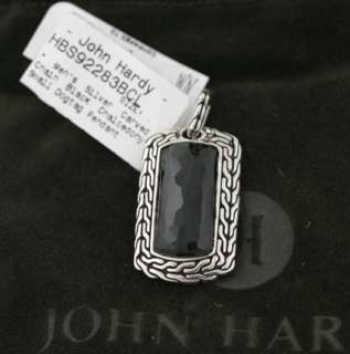 JOHN HARDY Mens Silver Black Chalcedony Dogtag Pendant $495  