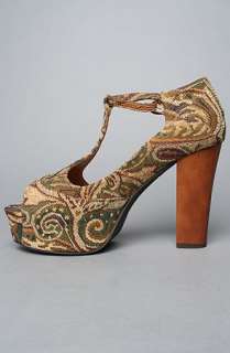 Jeffrey Campbell The Foxy Lo Shoe in Tan and Black Tapestry 