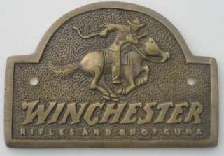 Solid Brass Winchester Guns Hunting Horse Pony Rider Store Plaque Sign 