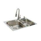   One Top Mount Stainless Steel 33x22x9 2 Hole Double Bowl Kitchen Sink