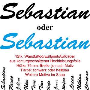 Sebastian Kinder Namen Namensschild Wand Schriftzug Aufkleber Tattoo 