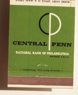 1960s Matchbook Central Penn Nat Bank Philadelphia PA  