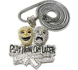 Iced Out Play Now Cry Later Pendant Franco Chain Silver  