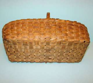 19thC New England Primitive Antique Handled Ash Splint Basket  