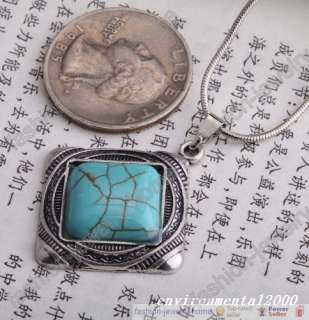 Turquoise necklace pendant antique silver quadrate retro snake 