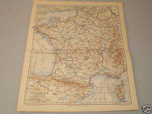 Landkarte Frankreich Paris Lyon Alpen 1890 Original  