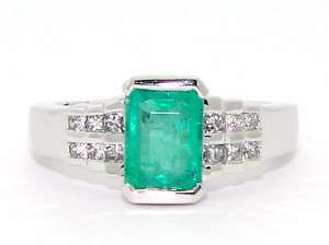 14kt White Gold 1.74ct Emerald Diamond Band Ring  