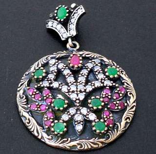 TURKISH GREEN EMERALD PEAR ROUND RUBY TOPAZ 925 STERLING SILVER 