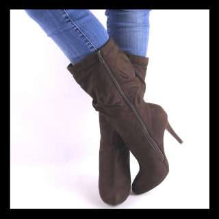 NEW BROWN HIGH HEEL MIDCALF SLOUCH BOOTS  