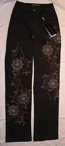 Brazil RoXX Jeans Brown with Blue & Black Floral Design 7W 4056P 
