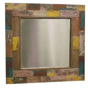 Patchwork Spiegel, quadratisch, aus recyceltem Teakholz / Spiegel aus 