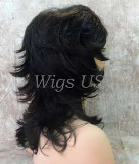 Stunning Natural Black Choppy Layers Medium Length Wig  