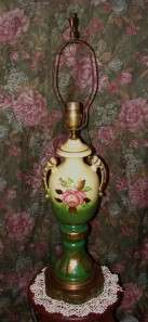 Beautiful Hand Painted China Rose Lamp w/Shade  