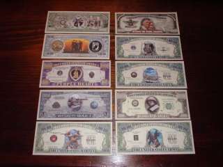 10 Piece Military, American, Novelty Note, $1,000,000  