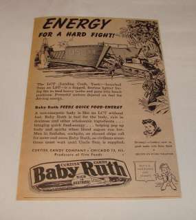1944 Baby Ruth WWII candy bar ad ~ ENERGY HARD FIGHT  