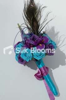 Scottish Purple Turquoise Aqua Rose Iris Bridal Bouquet  