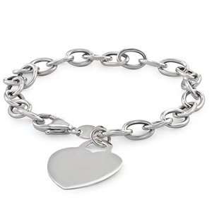 14k White Gold Bracelet with Heart Charm (7): Jewelry