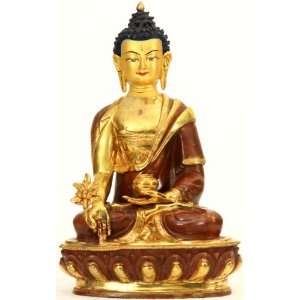   Buddha (Bhaishajyaguru)   Copper Sculpture Gilded with 24 Karat Gold