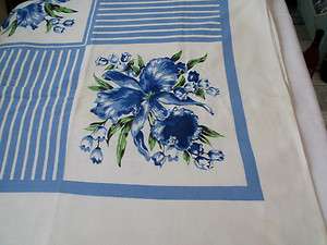 68 x 54 Bluebells & other Floral Tablecloth White, Green, & Blue 