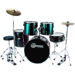  Green Drum Set Full Size 5 Piece Kit with Cymbals Stands Throne 